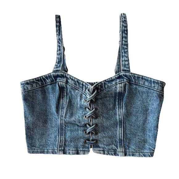 Social Tourist Denim Lace Up Cropped Corset Top Size XS‎ Womens - Picture 10 of 10